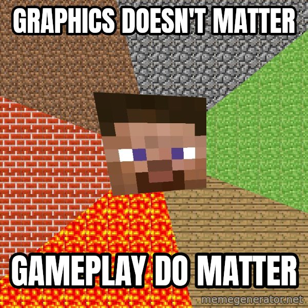 Minecraft Guy meme: Graphics doesn't matter / gameplay do matter