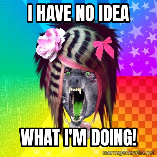 Insanity Scene Wolf meme: i have no idea / what i'm doing!