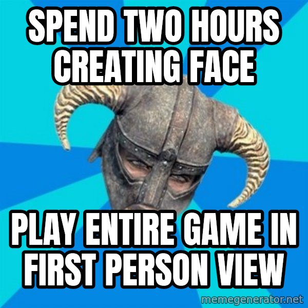 skyrim stan meme: Spend two hours creating face / play entire game in first person view