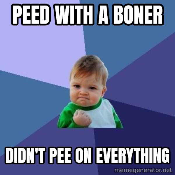 Success Kid meme: Peed with a boner / Didn't pee on everything