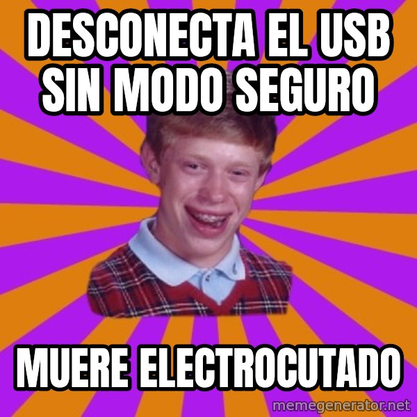 Unlucky Brian Strikes Again meme: desconecta el usb sin modo seguro / muere electrocutado