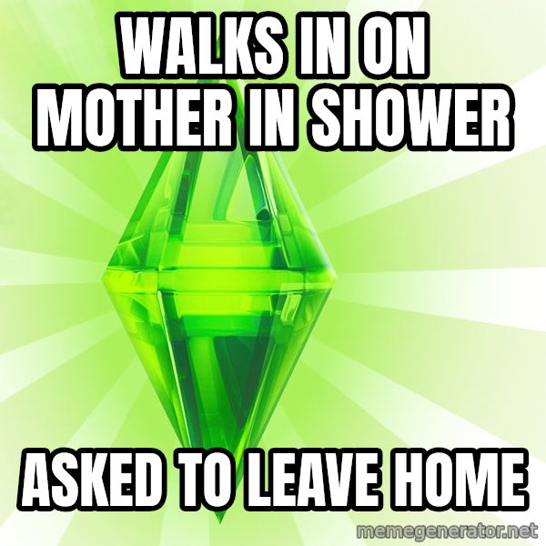 Sims meme: walks in on mother in shower / asked to leave home