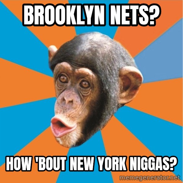 Stupid Monkey meme: brooklyn Nets? / How 'Bout NEW YORK NIGGAS?
