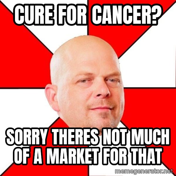 Pawn Stars meme: Cure for cancer? / sorry theres not much of a market for that