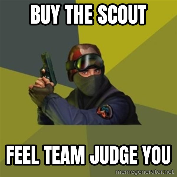 Counter Strike meme: buy the scout / feel team judge you