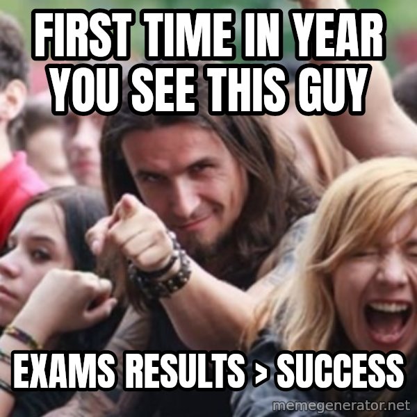 Ridiculously Photogenic Metalhead meme: First time in year you see this guy / exams results > SuCcess