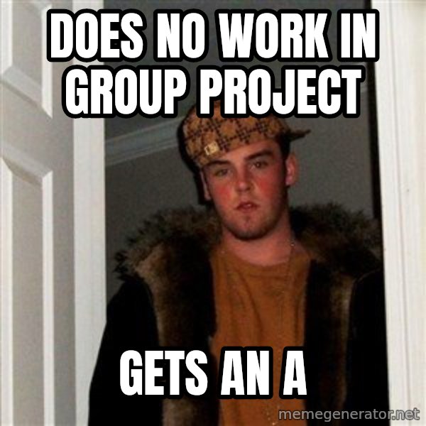 Scumbag Steve meme: Does no work in group project / gets an A
