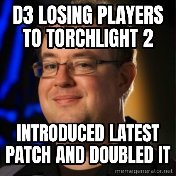 Jay Wilson Diablo 3 meme: D3 LOSING PLAYERS TO TORCHLIGHT 2 / INTRODUCED LATEST PATCH AND DOUBLED IT