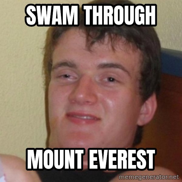 Stoner Stanley meme: Swam through / Mount Everest