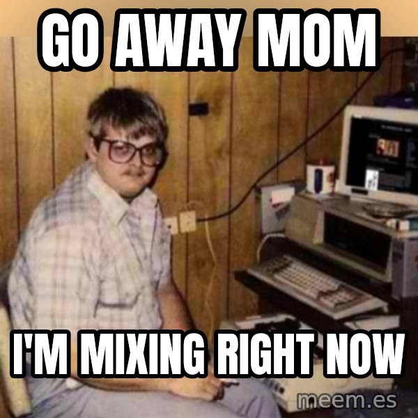 Basement Dweller meme: GO AWAY MOM / I'M MIXING RIGHT NOW