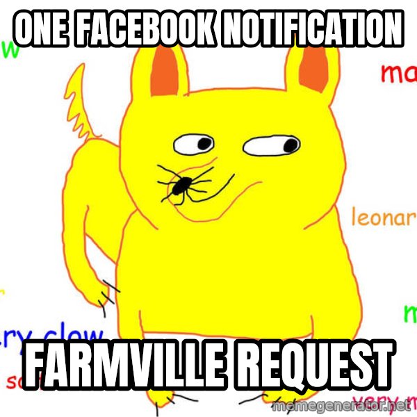 Forever Alone meme: oNE FACEBOOK NOTIFICATION / fARMville request