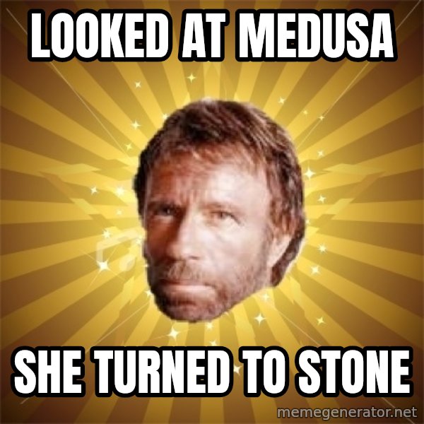 Chuck Norris Advice meme: LoOked at medusa / She turned to stone