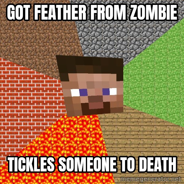 Minecraft Guy meme: Got feather from zombie / tickles someone to death