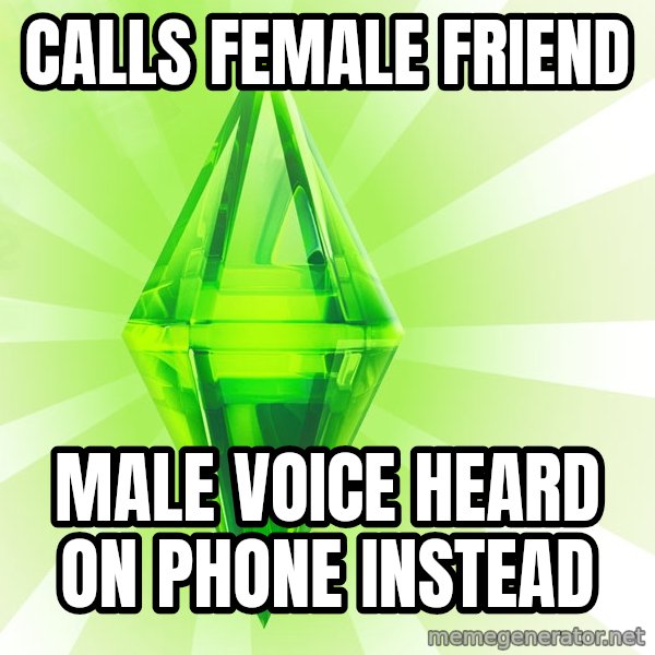Sims meme: Calls female friend / male voice heard on phone instead