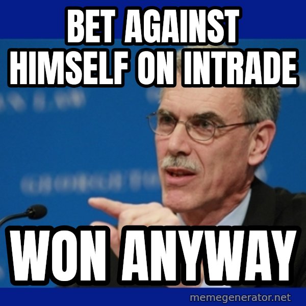 Donald Verrelli meme: BET AGAINST HIMSELF ON INTRADE / WON ANYWAY