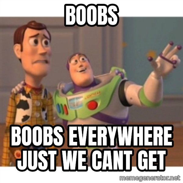 Toy story meme: boobs / boobs everywhere just we cant get