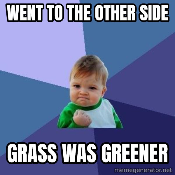 Success Kid meme: Went to the other side / Grass was Greener