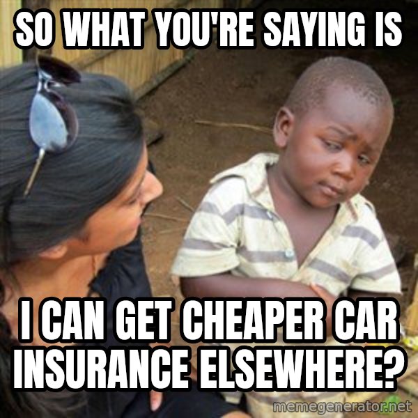 Skeptical 3rd World Kid meme: so what you're saying is / i can get cheaper car insurance elsewhere?