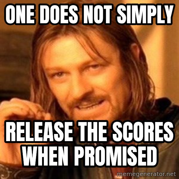 One Does Not Simply A meme: one does not simply / release the scores when promised