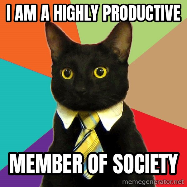 Business Cat meme: i am a highly productive / member of society