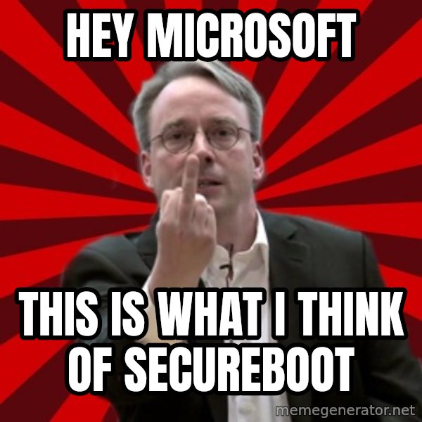 Angry Linus meme: hey microsoft / this is what i think of secureboot