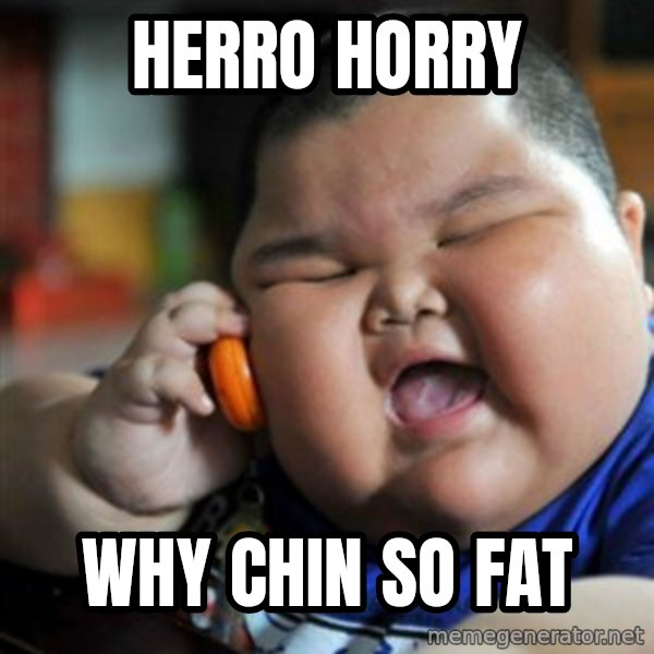 fat chinese kid meme: Herro horry / Why chin so fat