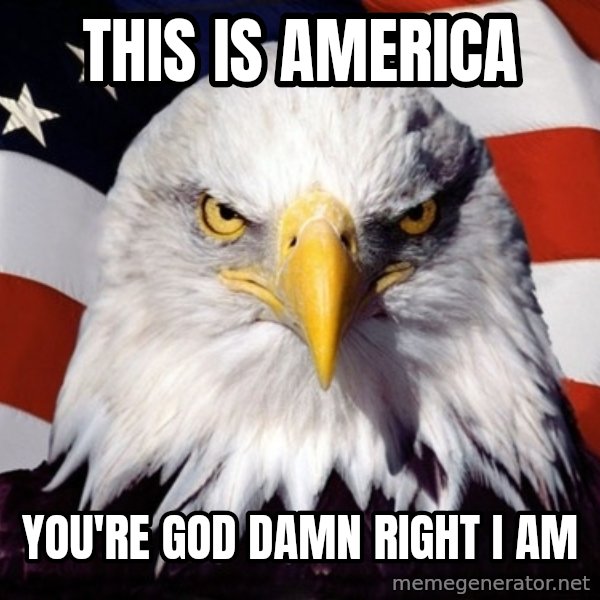 American Pride Eagle meme: this is america / you're god damn right I am