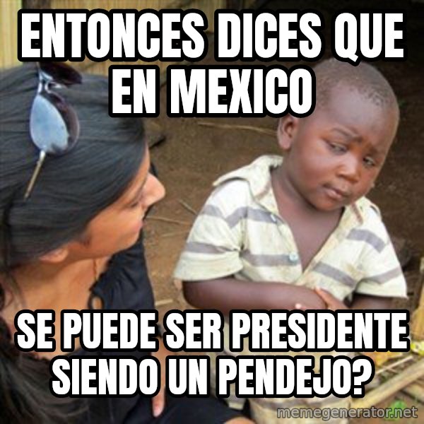 Skeptical 3rd World Kid meme: Entonces  dices que en mexico / se puede ser presidente siendo un pendejo?