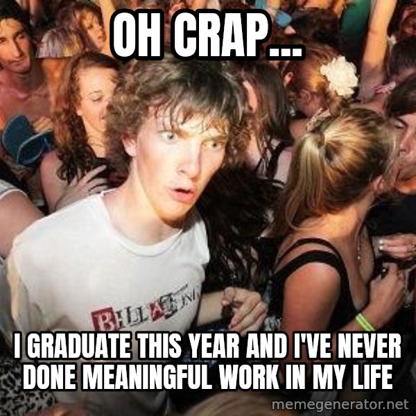 Sudden Realization Ralph meme: Oh crap... / I graduate This year and i've never done meaningful work in my life
