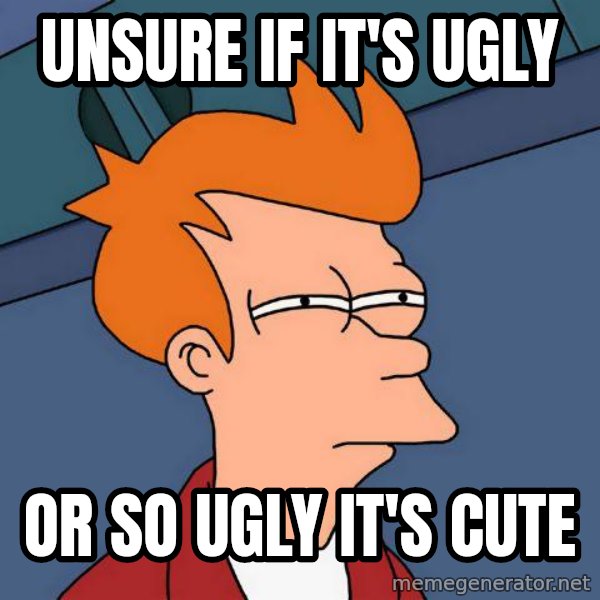 Futurama Fry meme: unsure if it's ugly / or so ugly it's cute