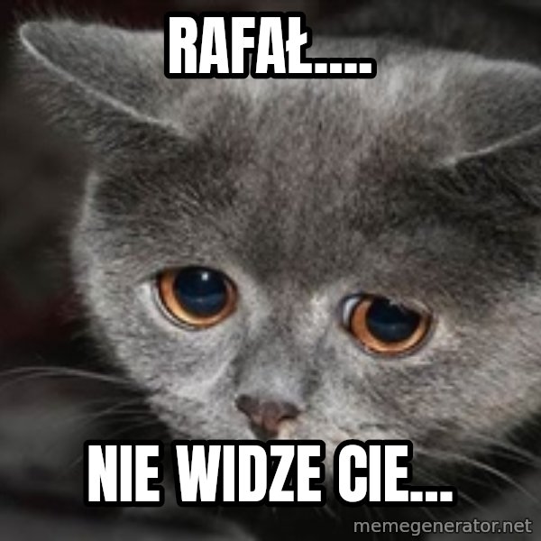 Sadcat meme: Rafał.... / NIE WIDZE CIE...