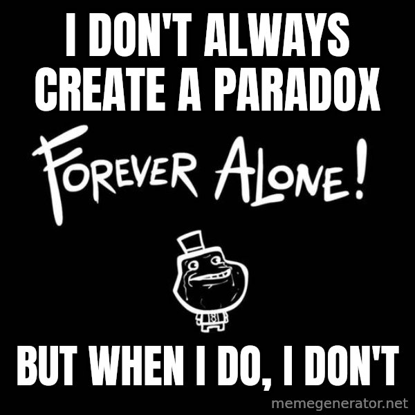 The Most Interesting Man In The World meme: I don't always create A paradox / But when I do, I don't