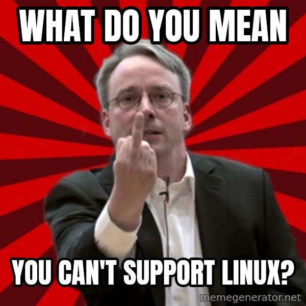 Angry Linus meme: What do you mean / You can't support linux?