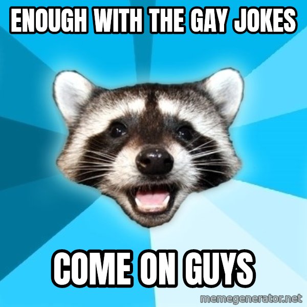 Lame Pun Coon meme: Enough with the Gay jokes / Come on guys