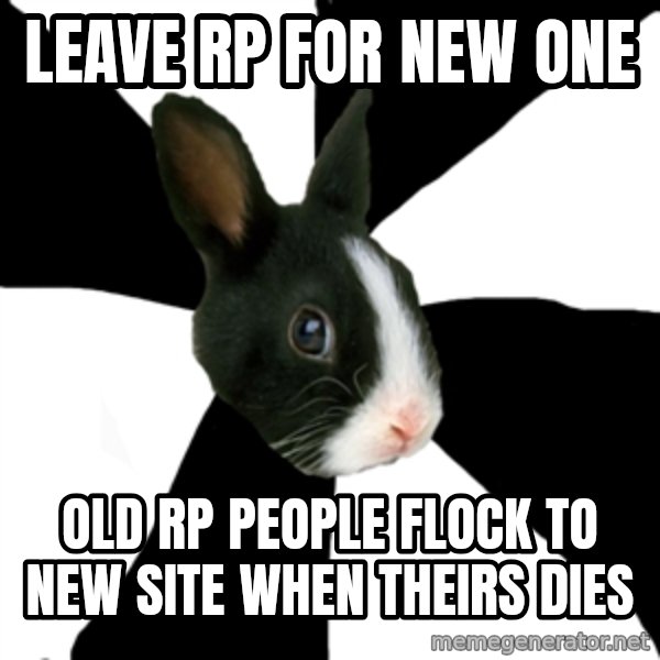 Roleplaying Rabbit meme: Leave rp for new one / old rp people flock to new site when theirs dies