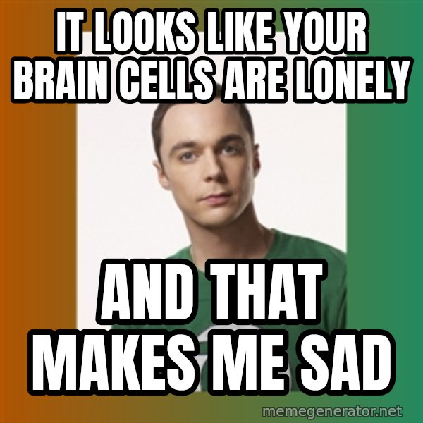 sheldon cooper  meme: it looks like your brain cells are lonely / and that makes me sad