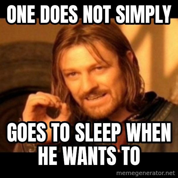 Does not simply walk into mordor Boromir  meme: ONE DOES NOT SIMPLY / GOES TO SLEEP WHEN HE WANTS TO