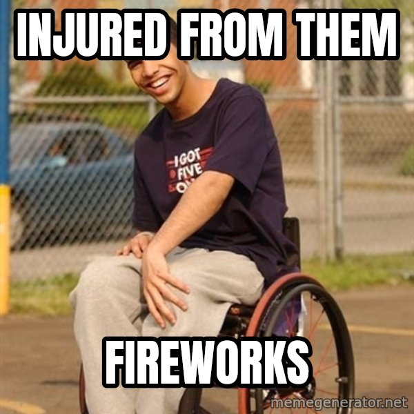Drake Wheelchair meme: injured from them / fireworks