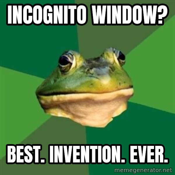 Foul Bachelor Frog meme: incognito window? / best. invention. ever.