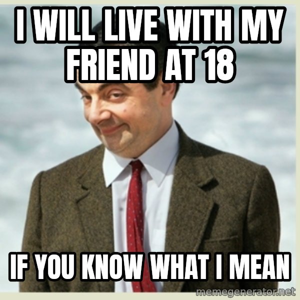 MR bean meme: i will live with my friend at 18 / iF YOU KNOW WHAT i MEAN