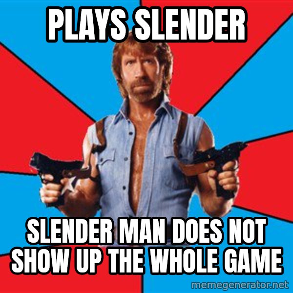 Chuck Norris  meme: PLays Slender / Slender man does not show up the whole game