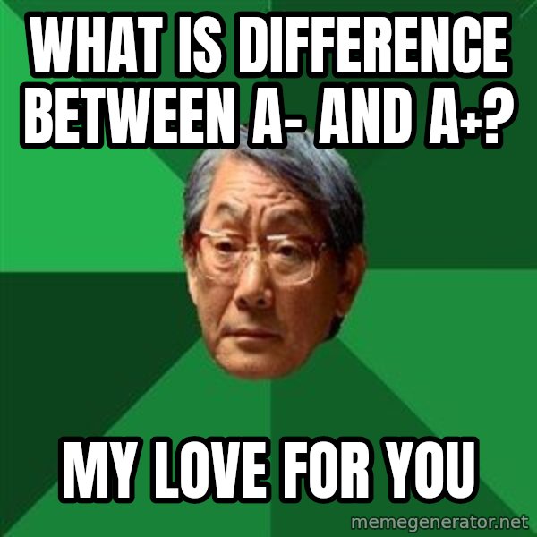 High Expectations Asian Father meme: WHAT IS DIFFERENCE BETWEEN A- AND A+? / my love for you