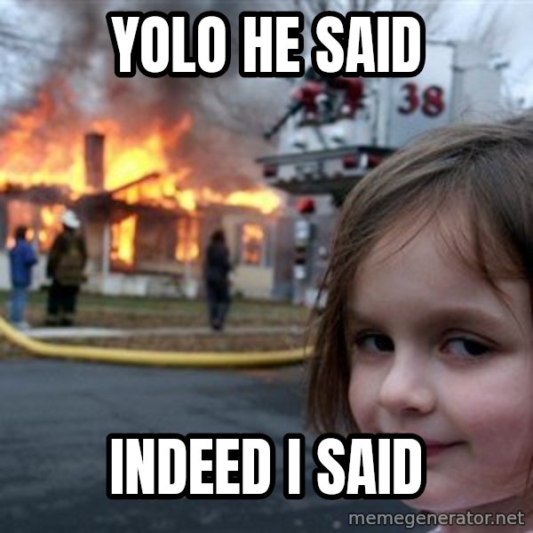 Disaster Girl meme: YOLo he said / indeed i said