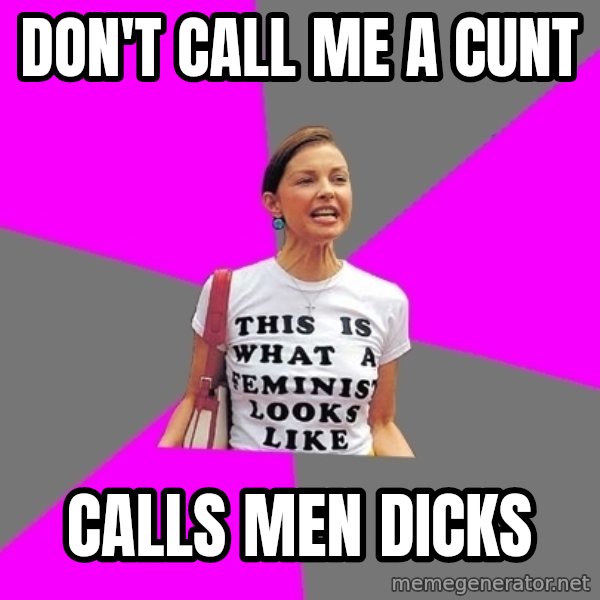 Feminist Cunt meme: DON'T CALL ME A CUNT / CALLS MEN DICKS