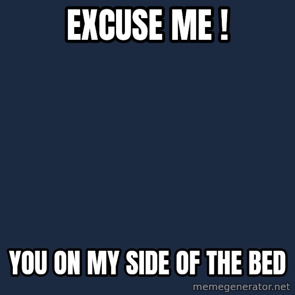Sadcat meme: EXCUSE ME ! / YOU ON MY SIDE OF THE BED