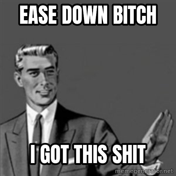 Correction Guy meme: Ease down biTch / I got this shit