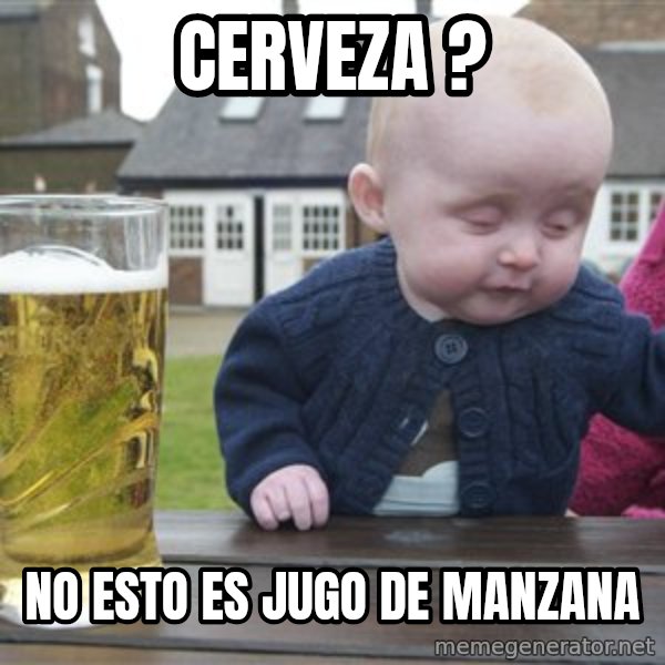 drunk baby 1 meme: cerveza ? / no esto es jugo de manzana