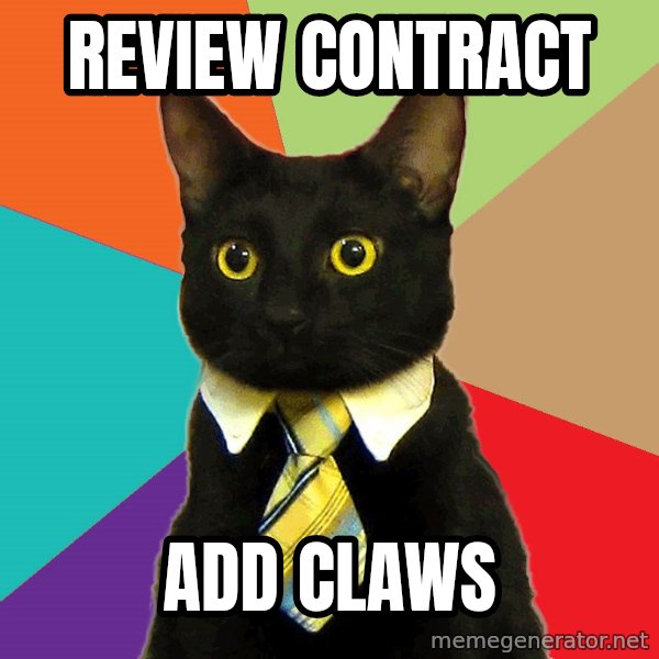 Business Cat meme: review contract / add claws