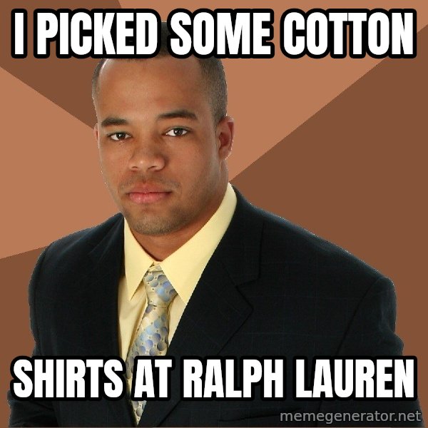 Successful Black Man meme: i picked some cotton / shirts at ralph Lauren
