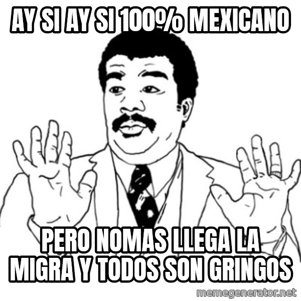 AY SI meme: ay si ay si 100% mexicano / pero nomas llega la migra y todos son gringos